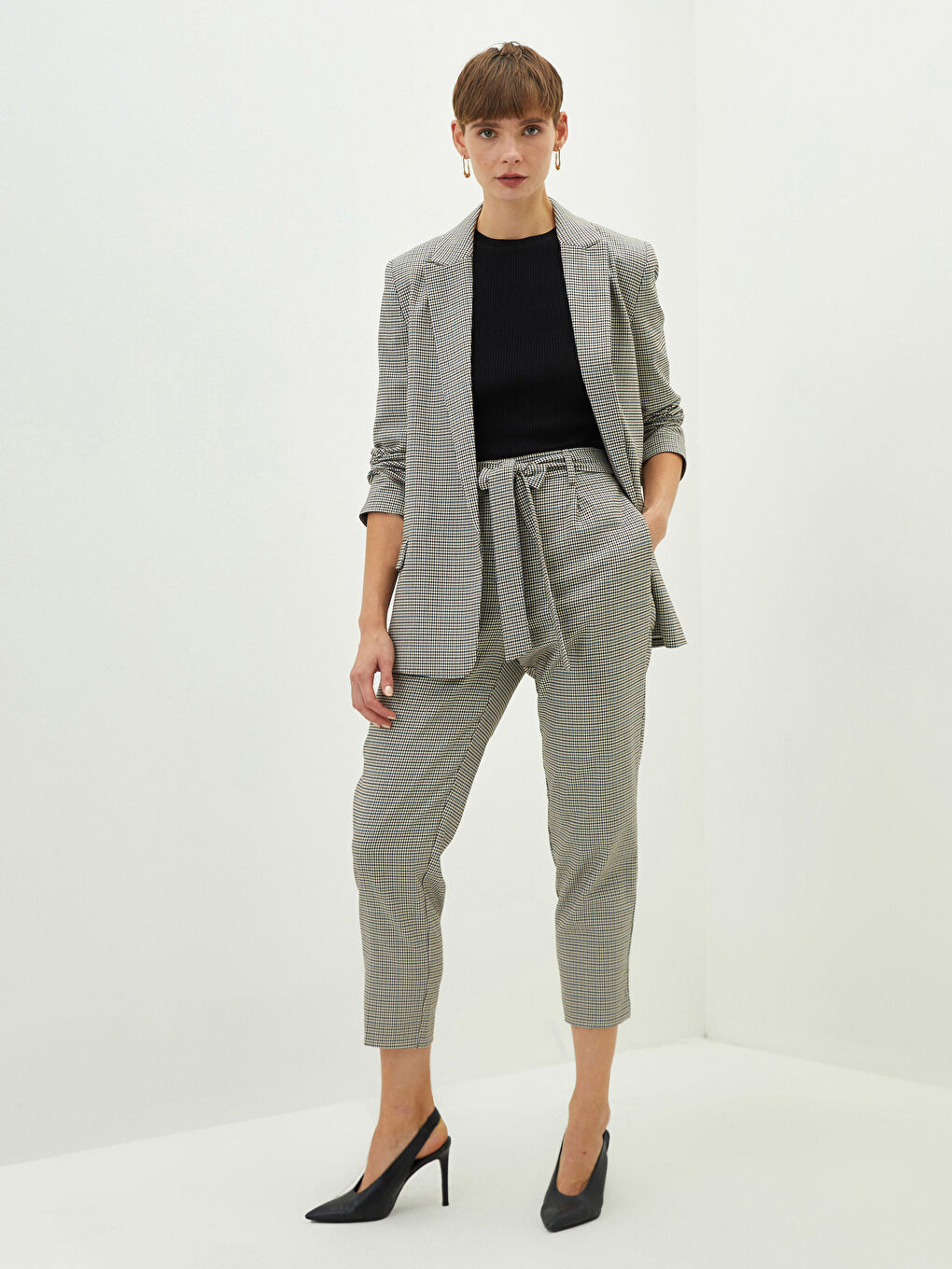 Siyah Ekose Kadın Blazer Ceket-6