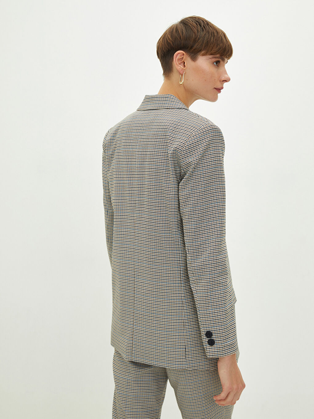 Siyah Ekose Kadın Blazer Ceket-7