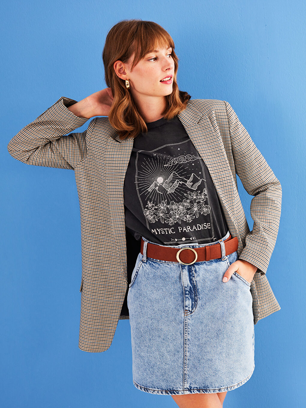 Siyah Ekose Kadın Blazer Ceket-1