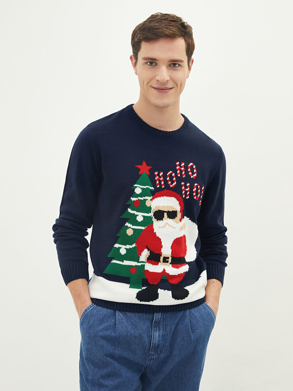 XSIDE Crew Neck Long Sleeve Christmas Themed Men's Knitwear Sweater -W1DS30Z8-PA5