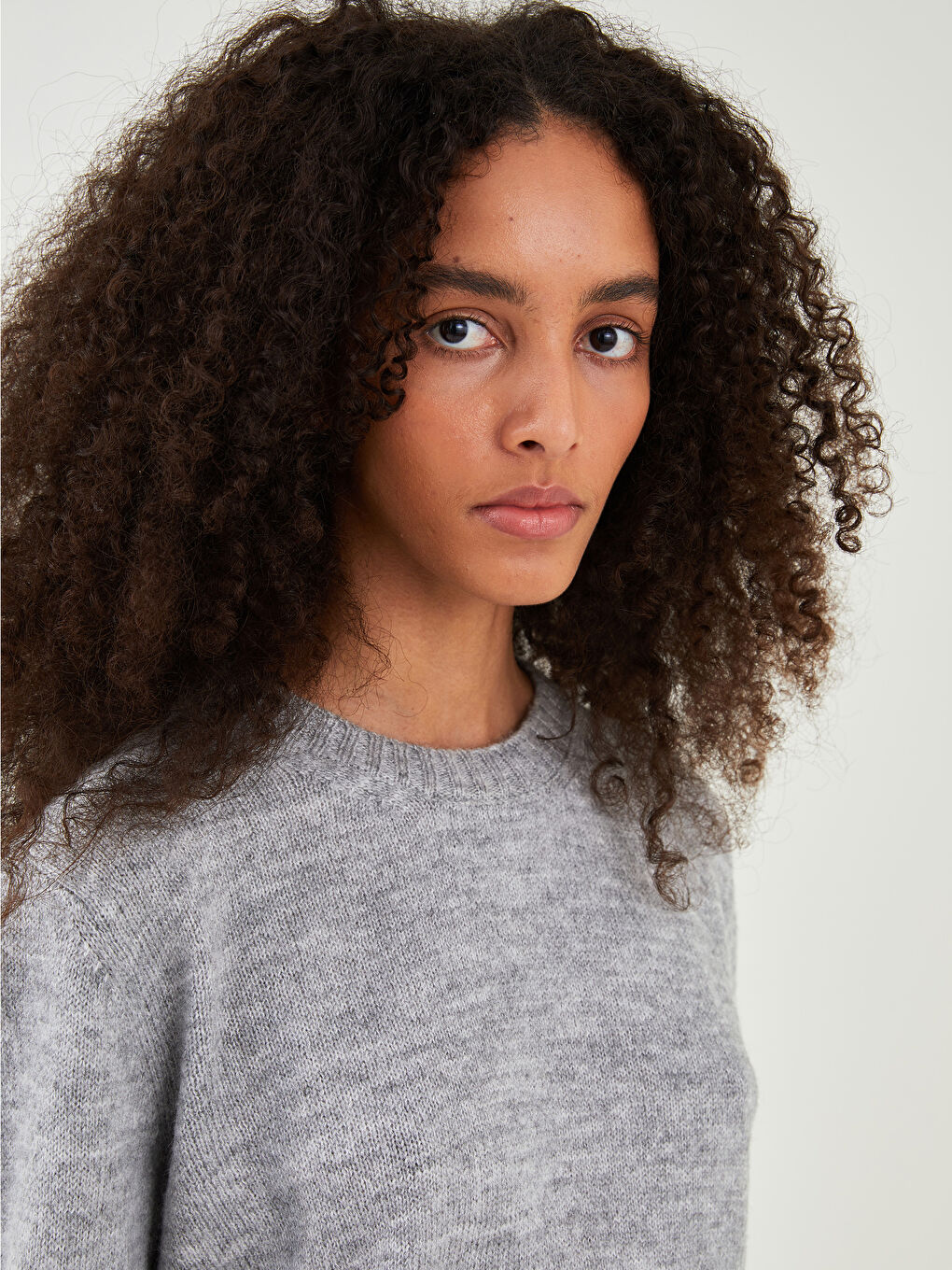 Crew Neck Plain Long Sleeve Women's Knitwear Sweater-4