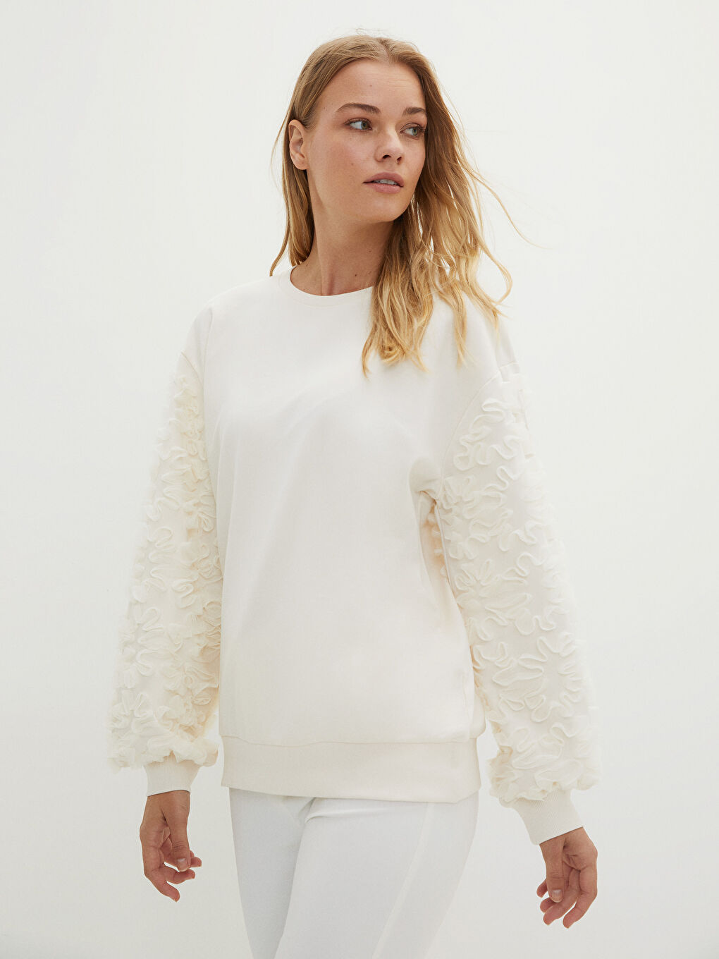 Crew Neck Plain Long Sleeve Women's Sweatshirt-1