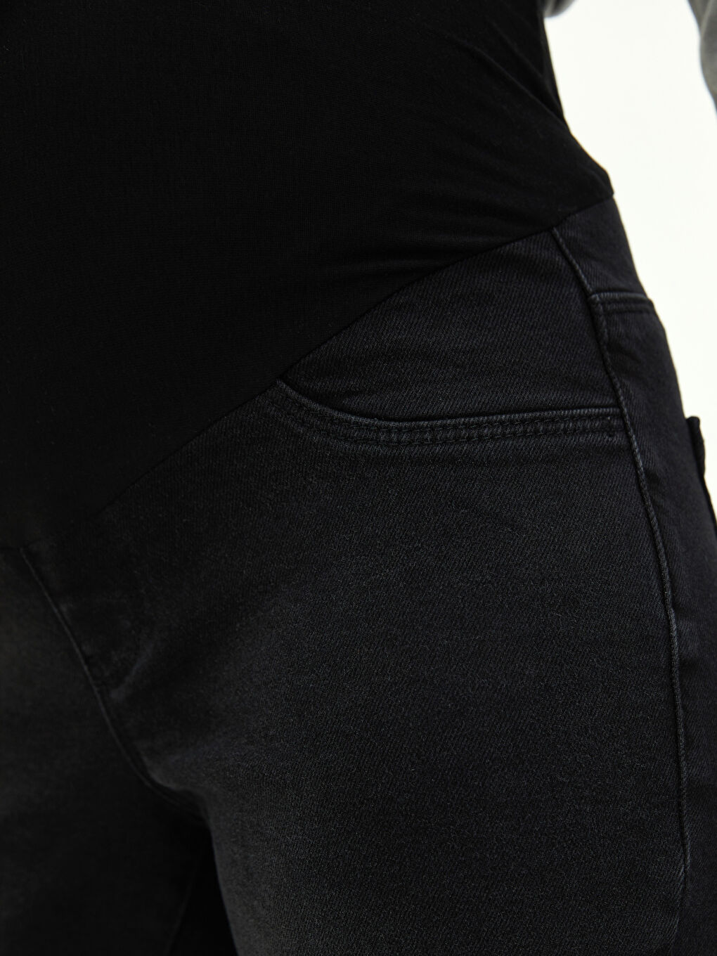 Siyah Karın Panelli Slim Mom Cep Detaylı Hamile Rodeo Jean Pantolon-3