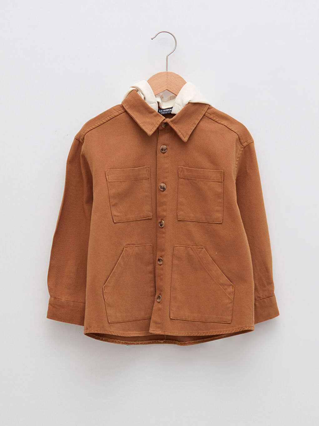 Hooded Basic Long Sleeve Gabardine Boy Shirt