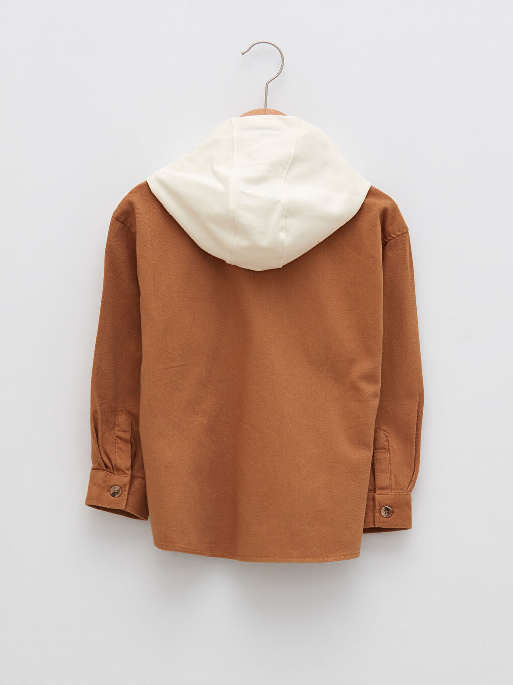 Hooded Basic Long Sleeve Gabardine Boy Shirt-1