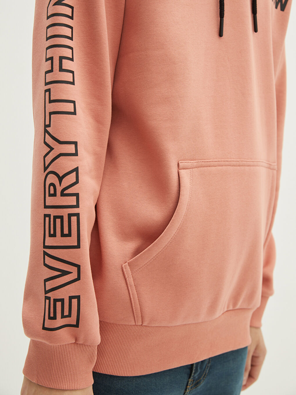 Uzun Kollu Baskılı Erkek Kalın Hoodie-3