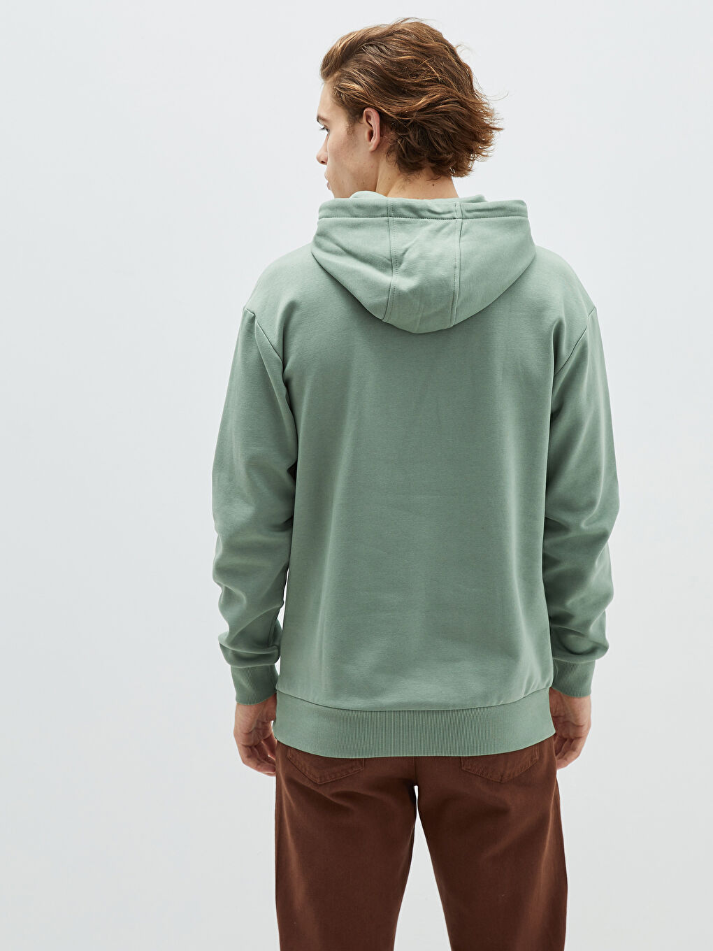 Haki Uzun Kollu Baskılı Erkek Kalın Hoodie-4