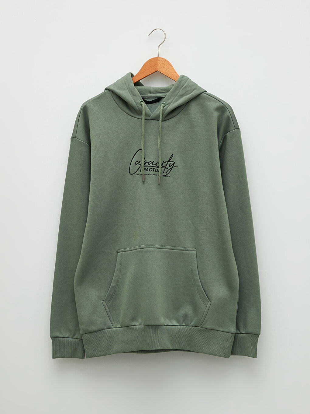 Haki Uzun Kollu Baskılı Erkek Kalın Hoodie-5