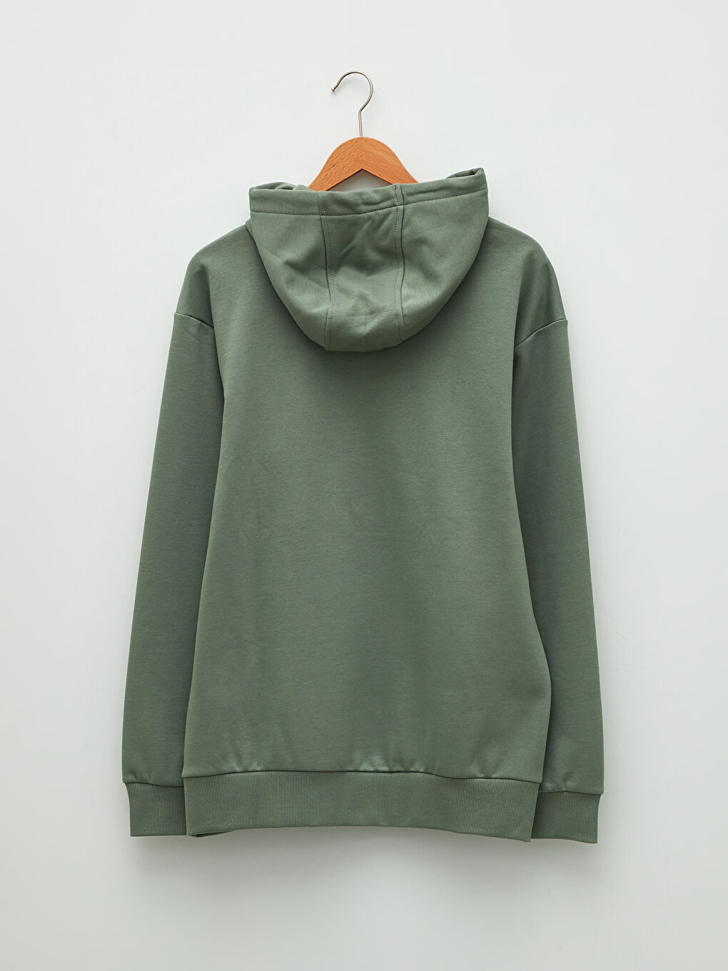 Haki Uzun Kollu Baskılı Erkek Kalın Hoodie-6