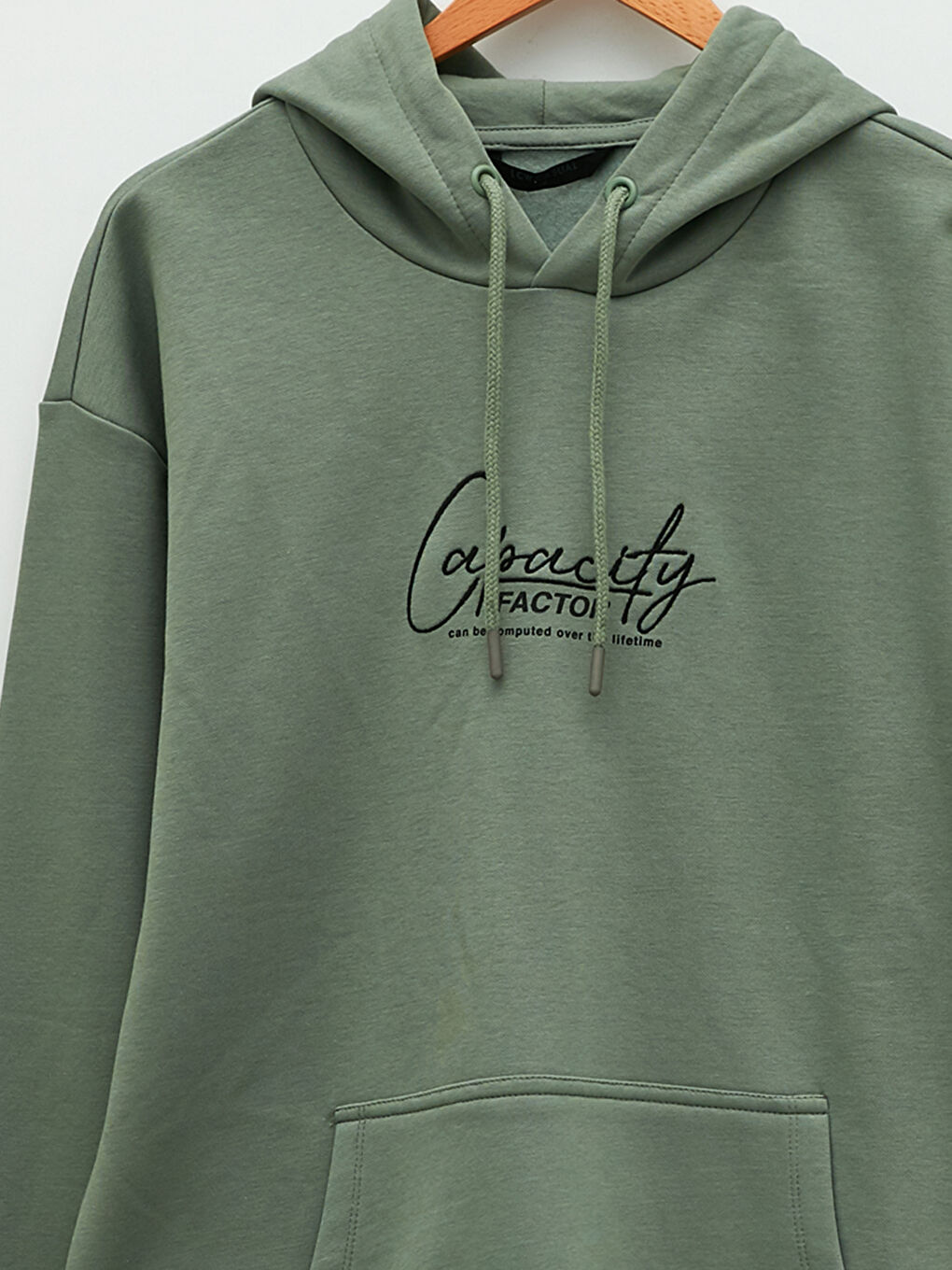 Haki Uzun Kollu Baskılı Erkek Kalın Hoodie-7