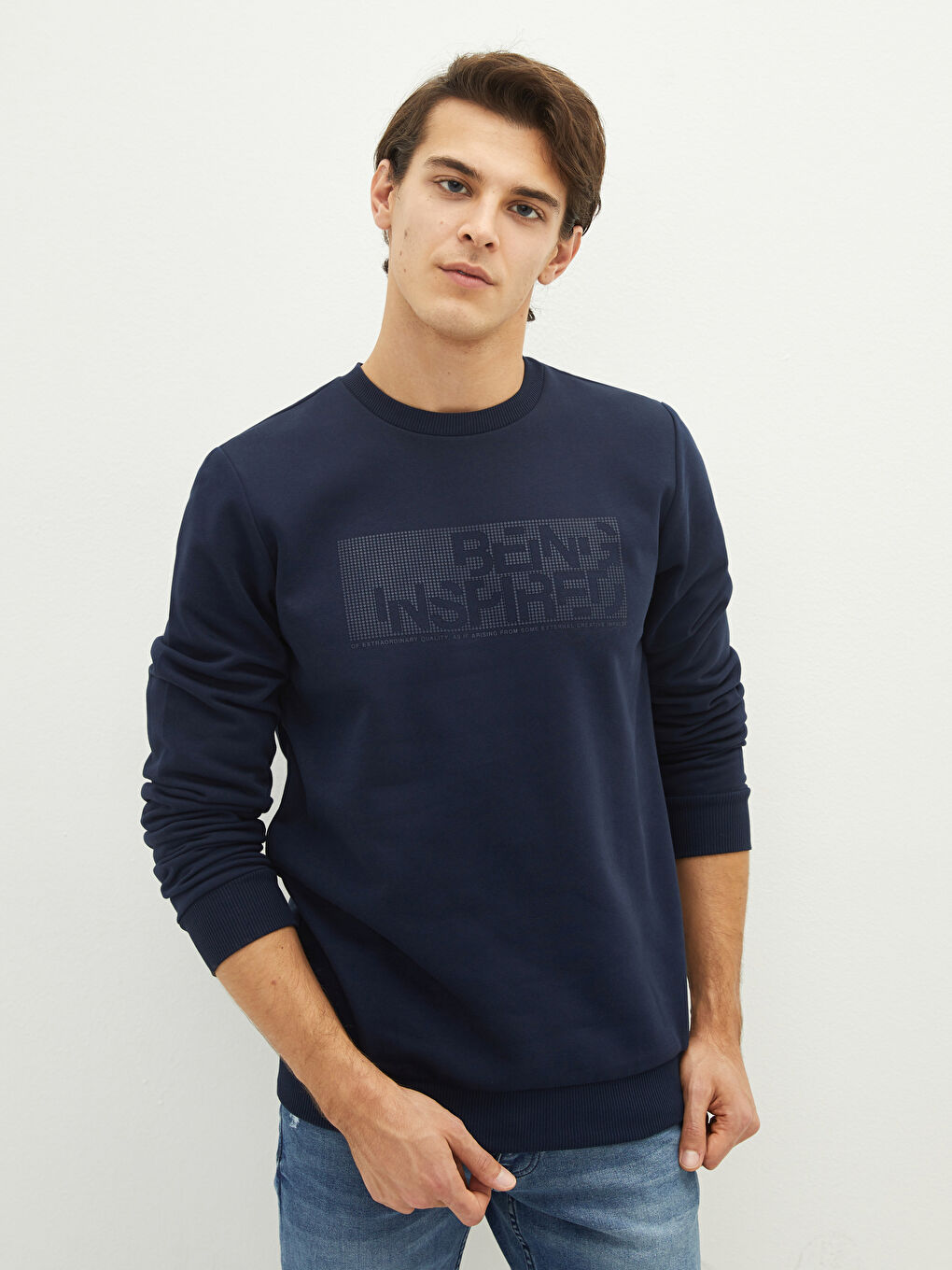 XSIDE Bisiklet Yaka Uzun Kollu Baskılı Kalın Erkek Kalın Sweatshirt -W1DT62Z8-HRZ