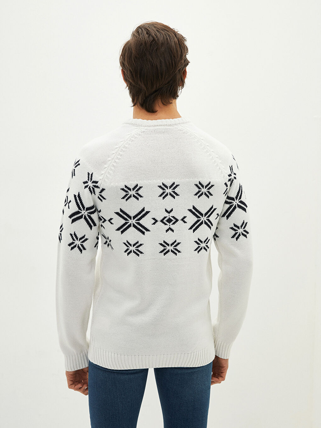 Crew Neck Long Sleeve Patterned Men's Knitwear Sweater-4