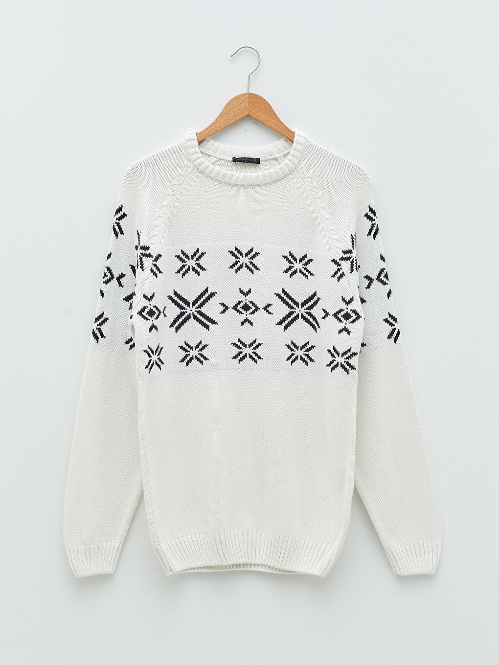 Crew Neck Long Sleeve Patterned Men's Knitwear Sweater-5