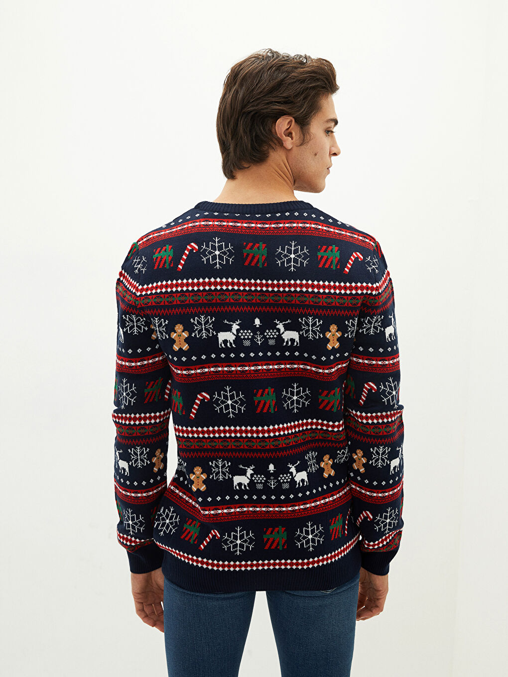 Crew Neck Christmas Themed Long Sleeve Printed Men's Sweater-4