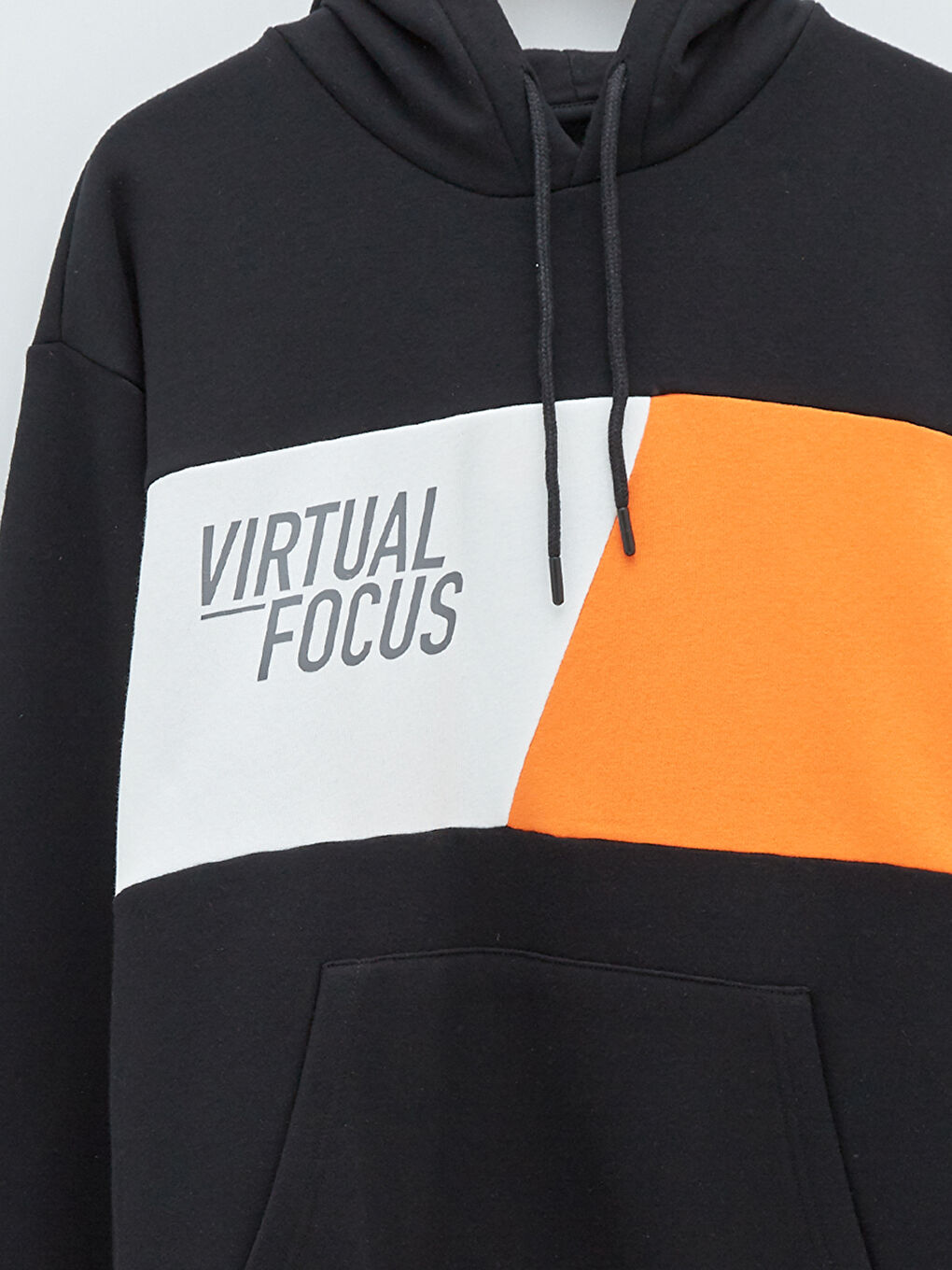 Siyah Uzun Kollu Renk Bloklu Erkek Kalın Hoodie-7