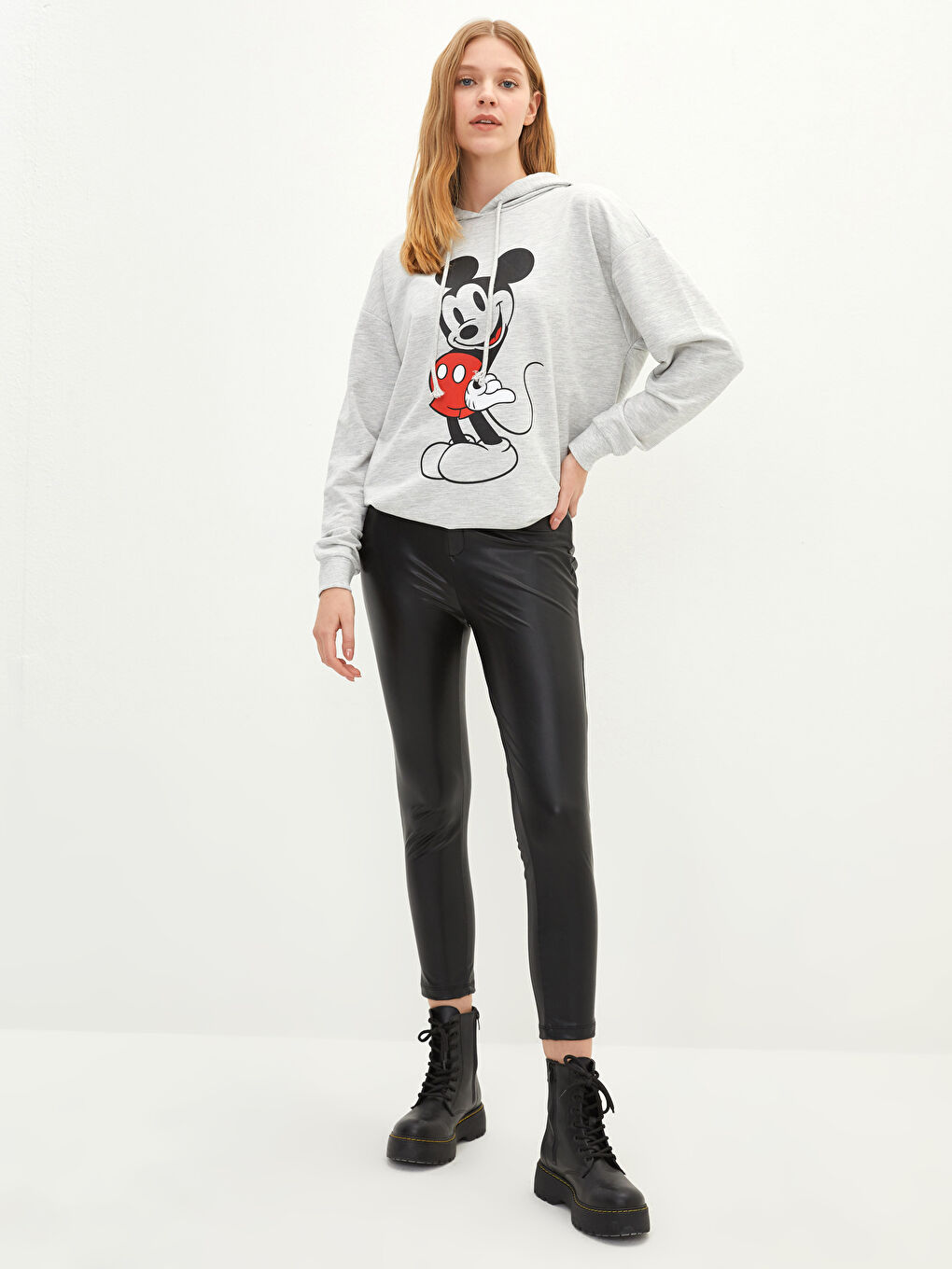 Pantaloni Standard Fit Regular din Piele Ecologică pentru Femei-2