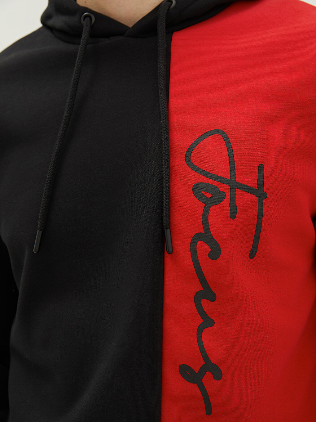 Siyah Uzun Kollu Renk Bloklu Erkek Kalın Hoodie-3