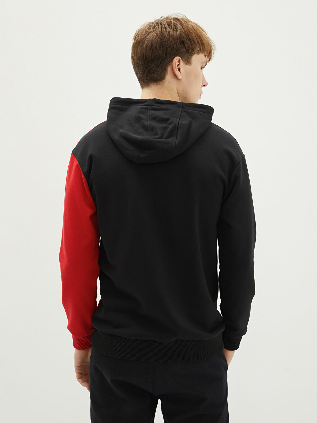 Siyah Uzun Kollu Renk Bloklu Erkek Kalın Hoodie-4
