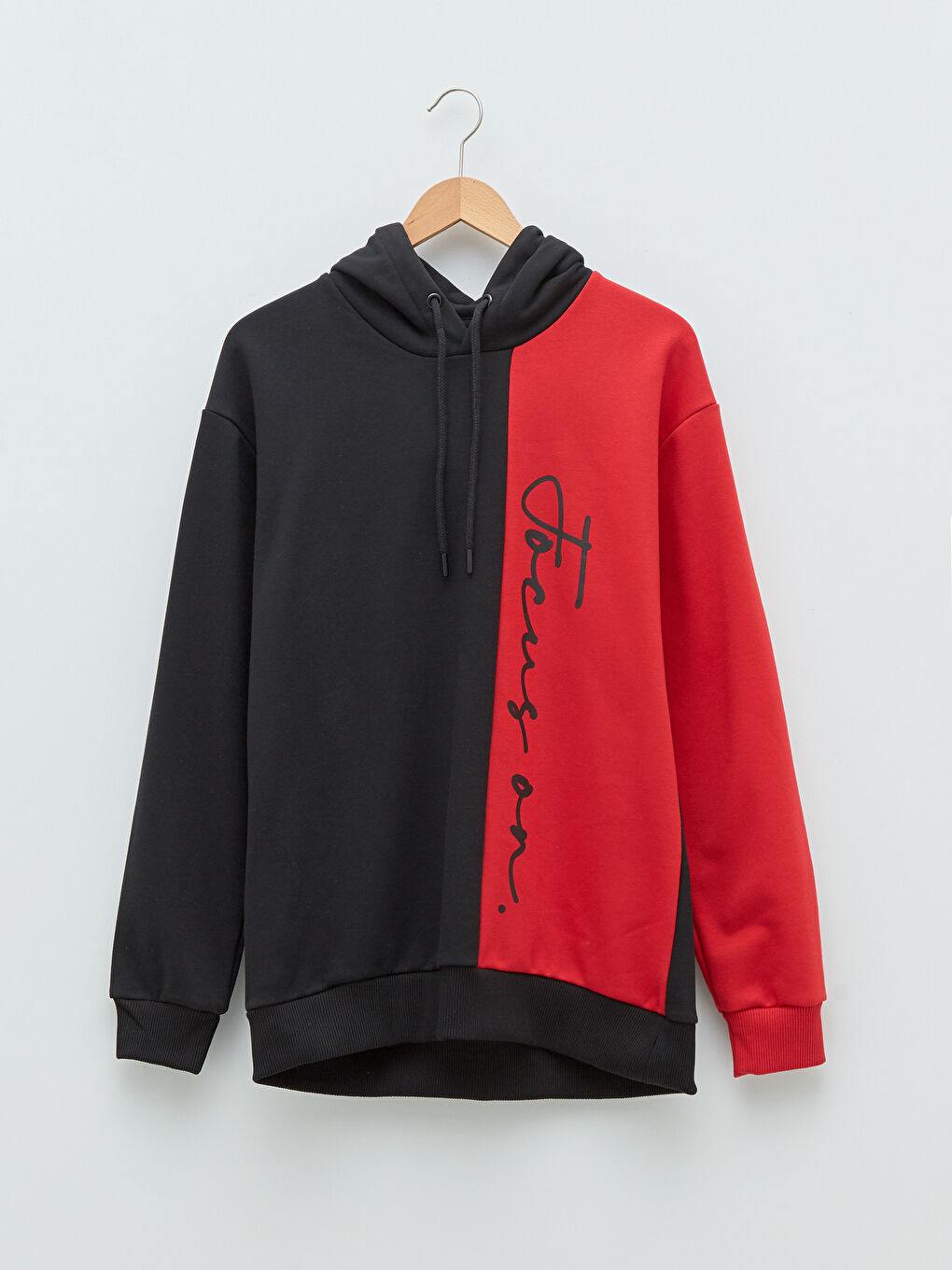 Siyah Uzun Kollu Renk Bloklu Erkek Kalın Hoodie-5