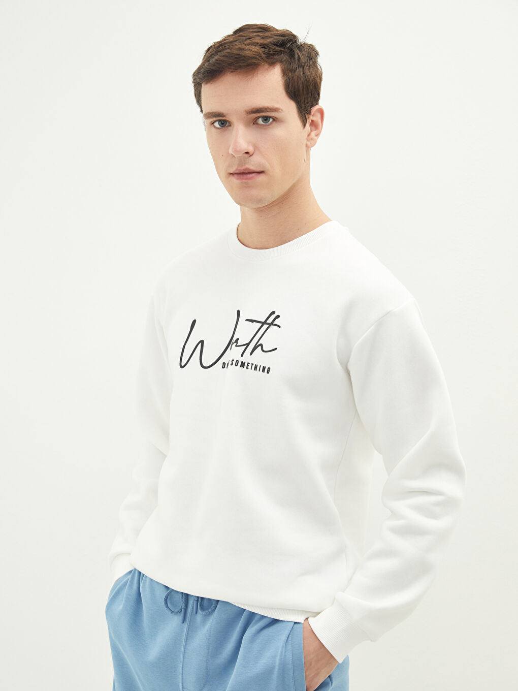 Crew Neck Printed Men's Thick Sweatshirt-2