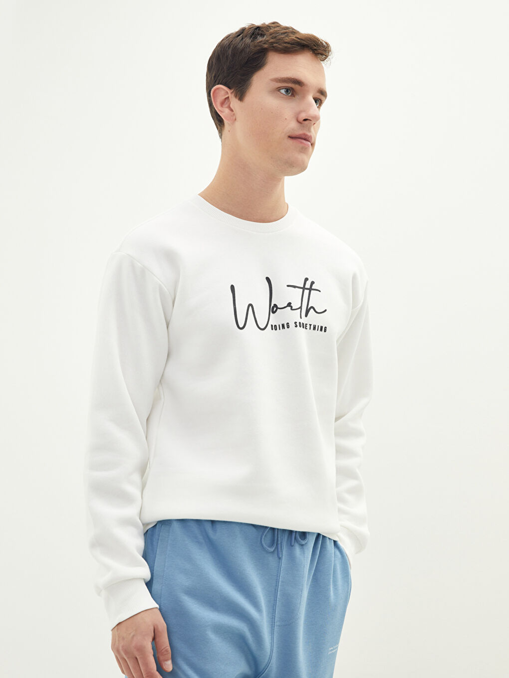 Crew Neck Printed Men's Thick Sweatshirt-3