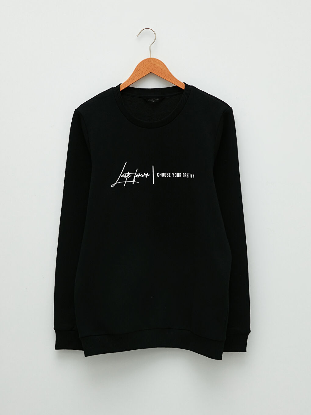 Siyah Bisiklet Yaka Baskılı Erkek Kalın Sweatshirt-5