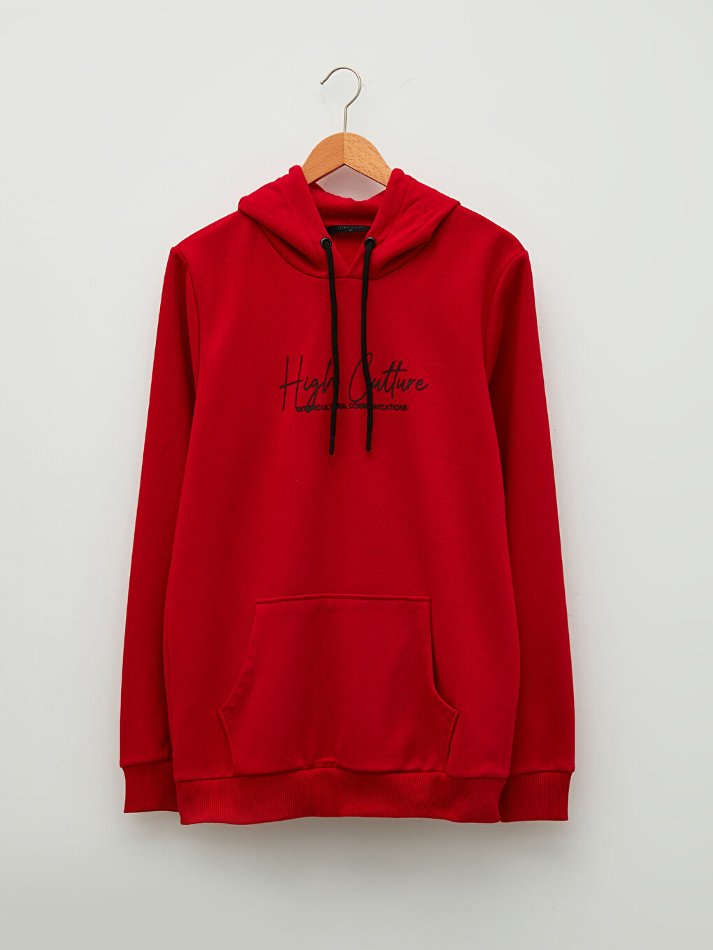 Kırmızı Uzun Kollu Baskılı Erkek Kalın Hoodie-5