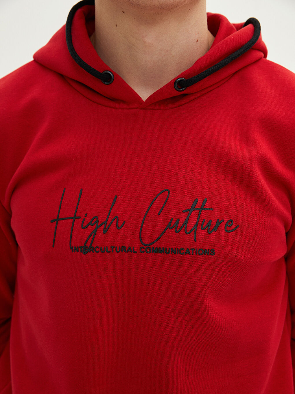 Kırmızı Uzun Kollu Baskılı Erkek Kalın Hoodie-3