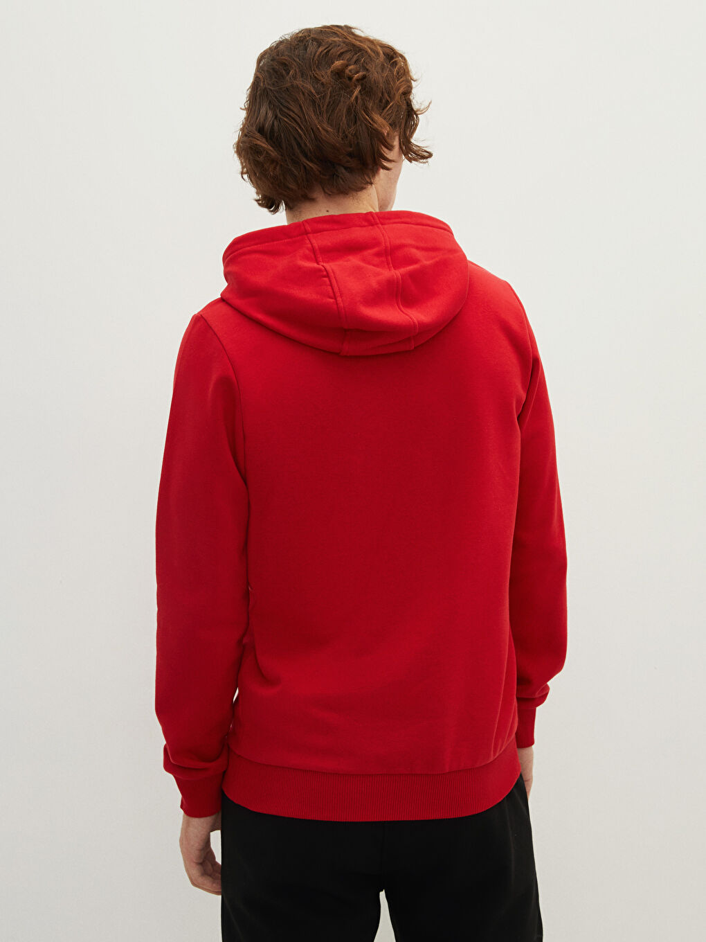 Kırmızı Uzun Kollu Baskılı Erkek Kalın Hoodie-4