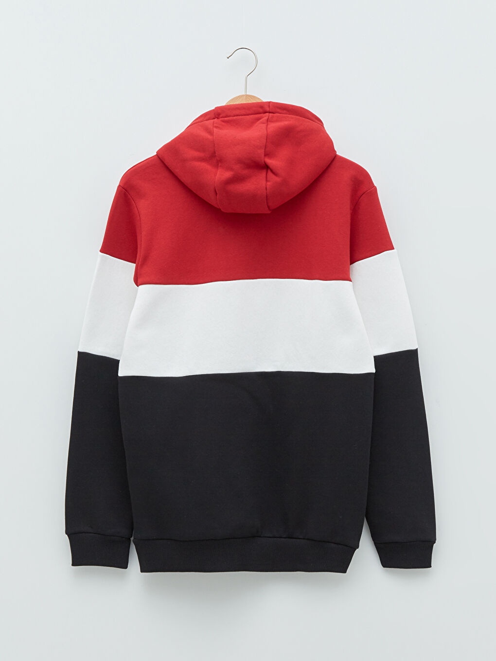 Siyah Uzun Kollu Renk Bloklu Erkek Kalın Hoodie-6