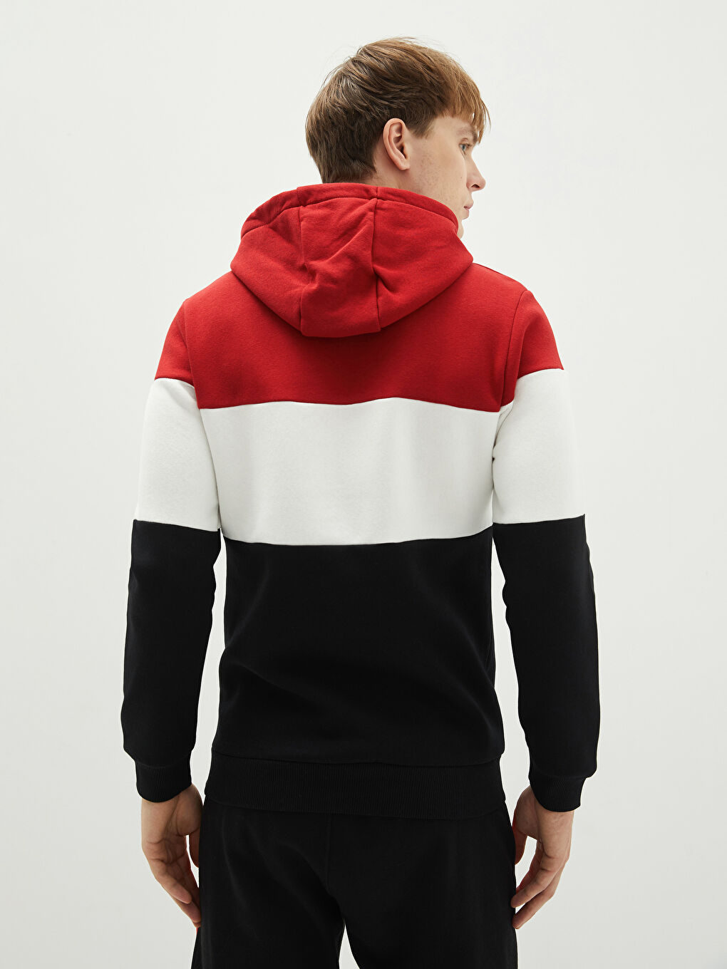 Siyah Uzun Kollu Renk Bloklu Erkek Kalın Hoodie-4