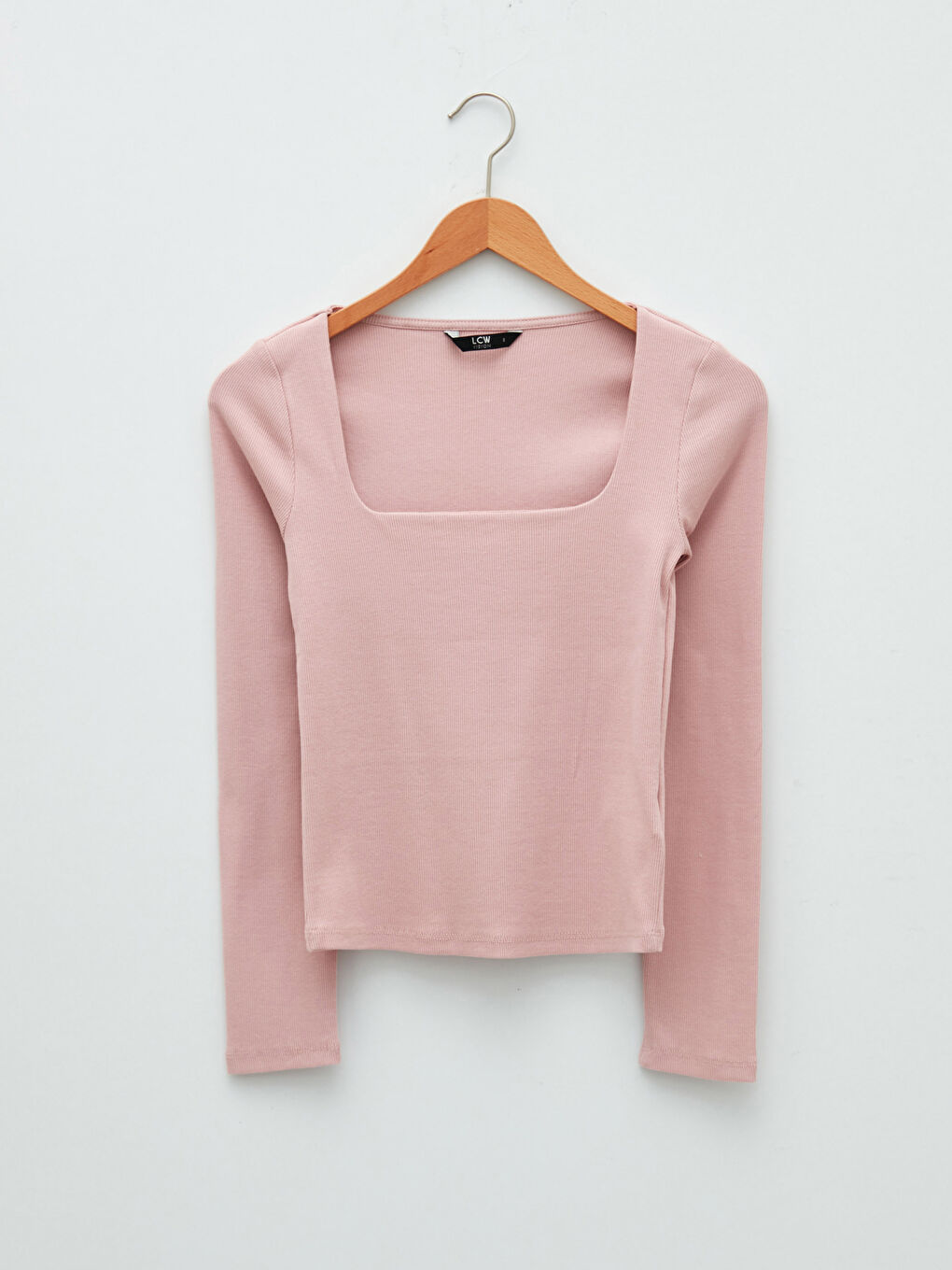 T-shirt en Coton à Manches Longues Droites avec Col Carré pour Femmes-5