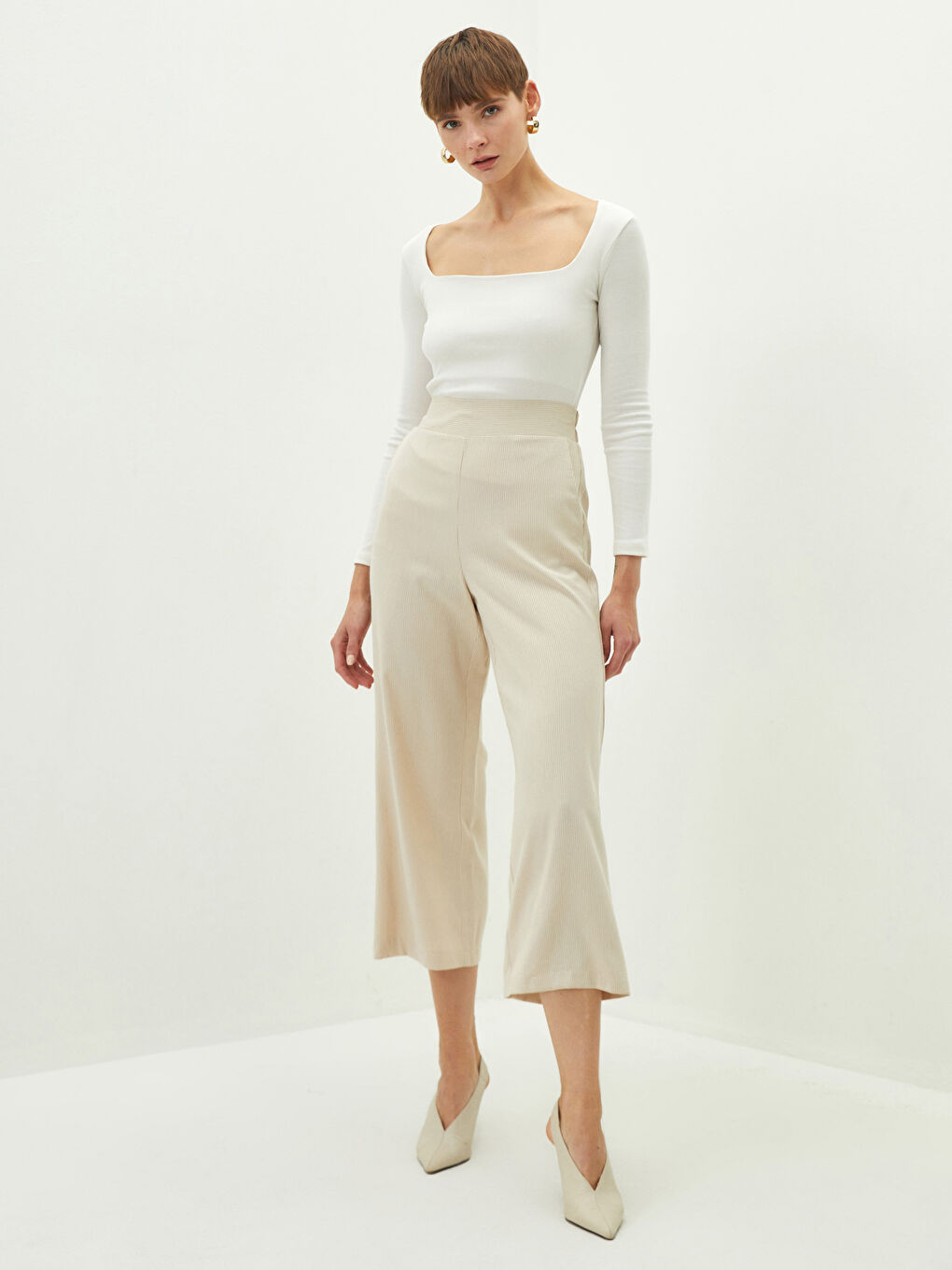 Square Collar Straight Long Sleeve Cotton Women's T-Shirt-2