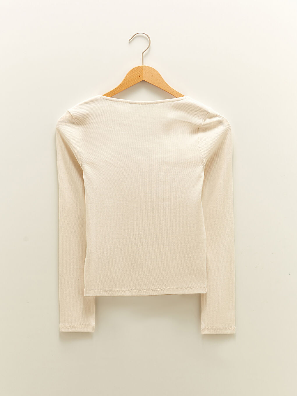 Square Collar Straight Long Sleeve Cotton Women's T-Shirt-5