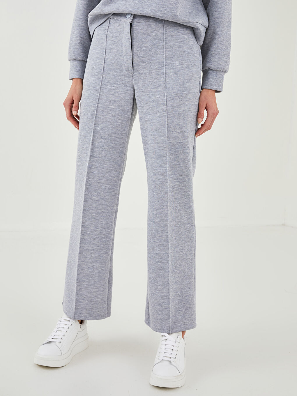 Gri Yüksek Bel Bol Fit Düz Cep Detaylı Kadın Pantolon-3