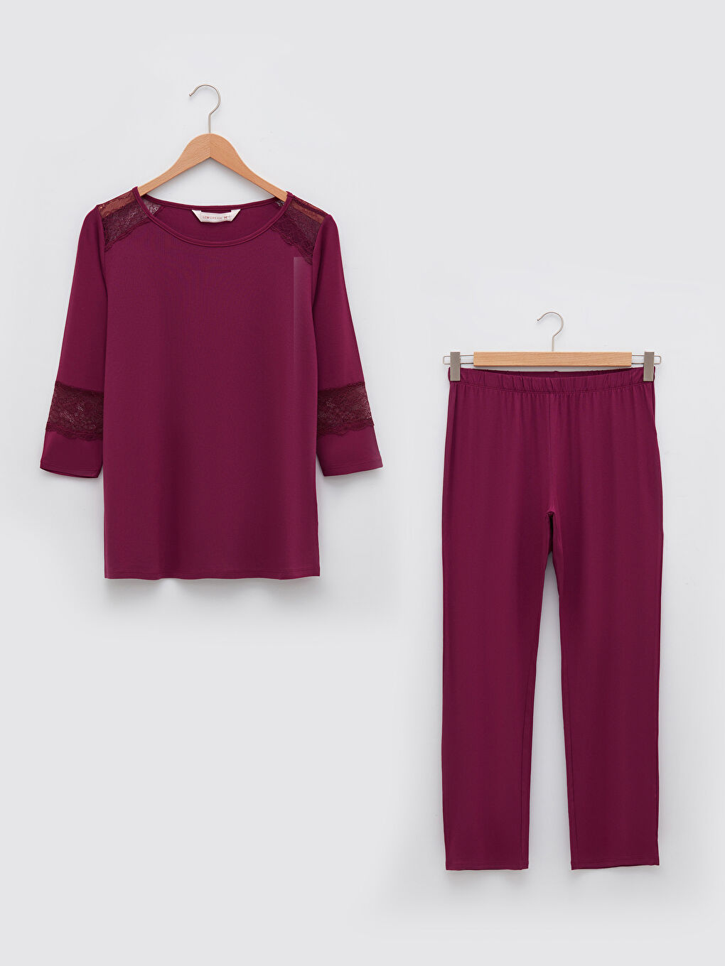 LCW DREAM Boat Neck Lace Detailed Long Sleeve Women's Pajamas Set -W1DU29Z8-HLU