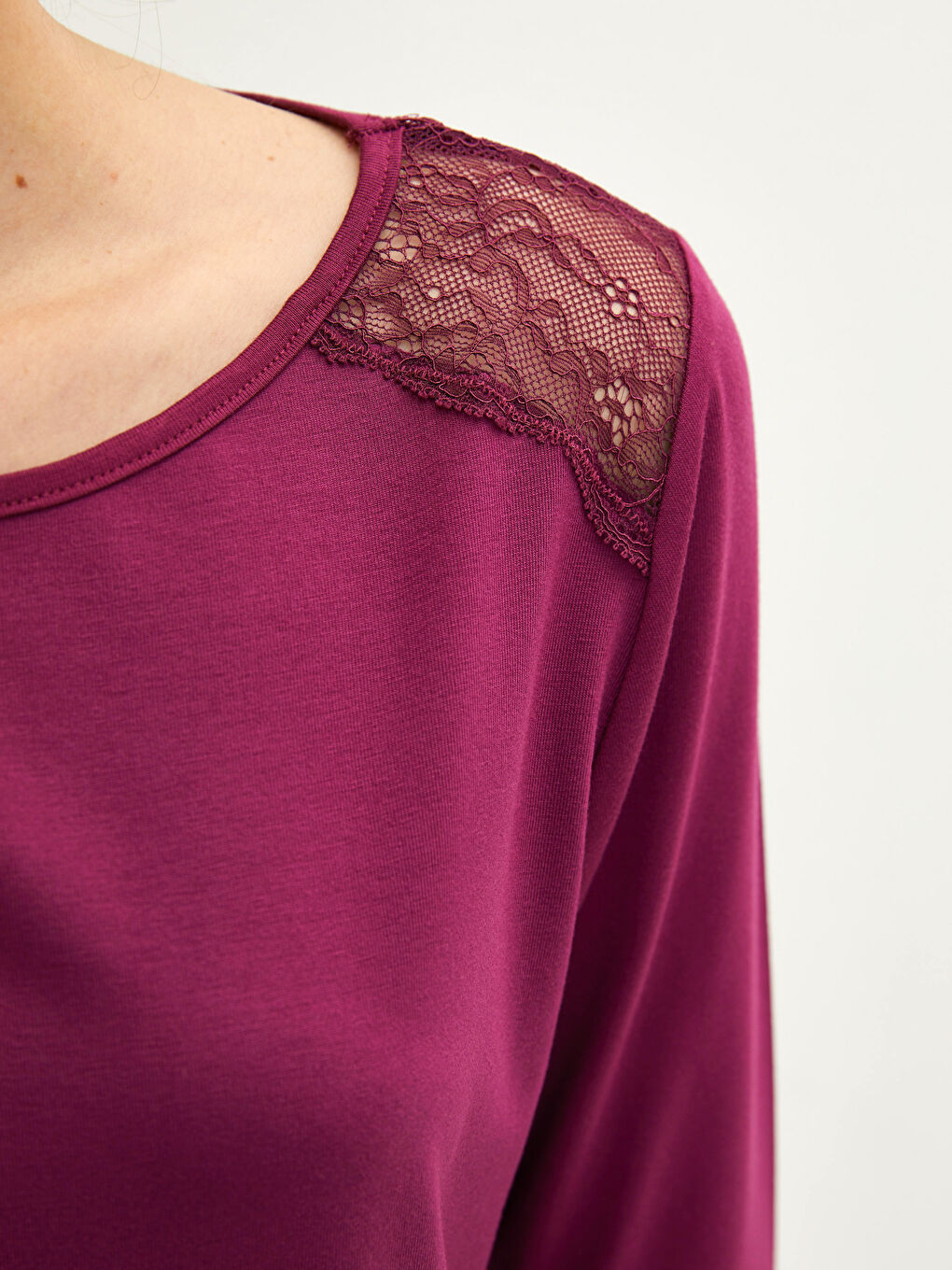 LCW DREAM Boat Neck Lace Detailed Long Sleeve Women's Pajamas Set -W1DU29Z8-HLU