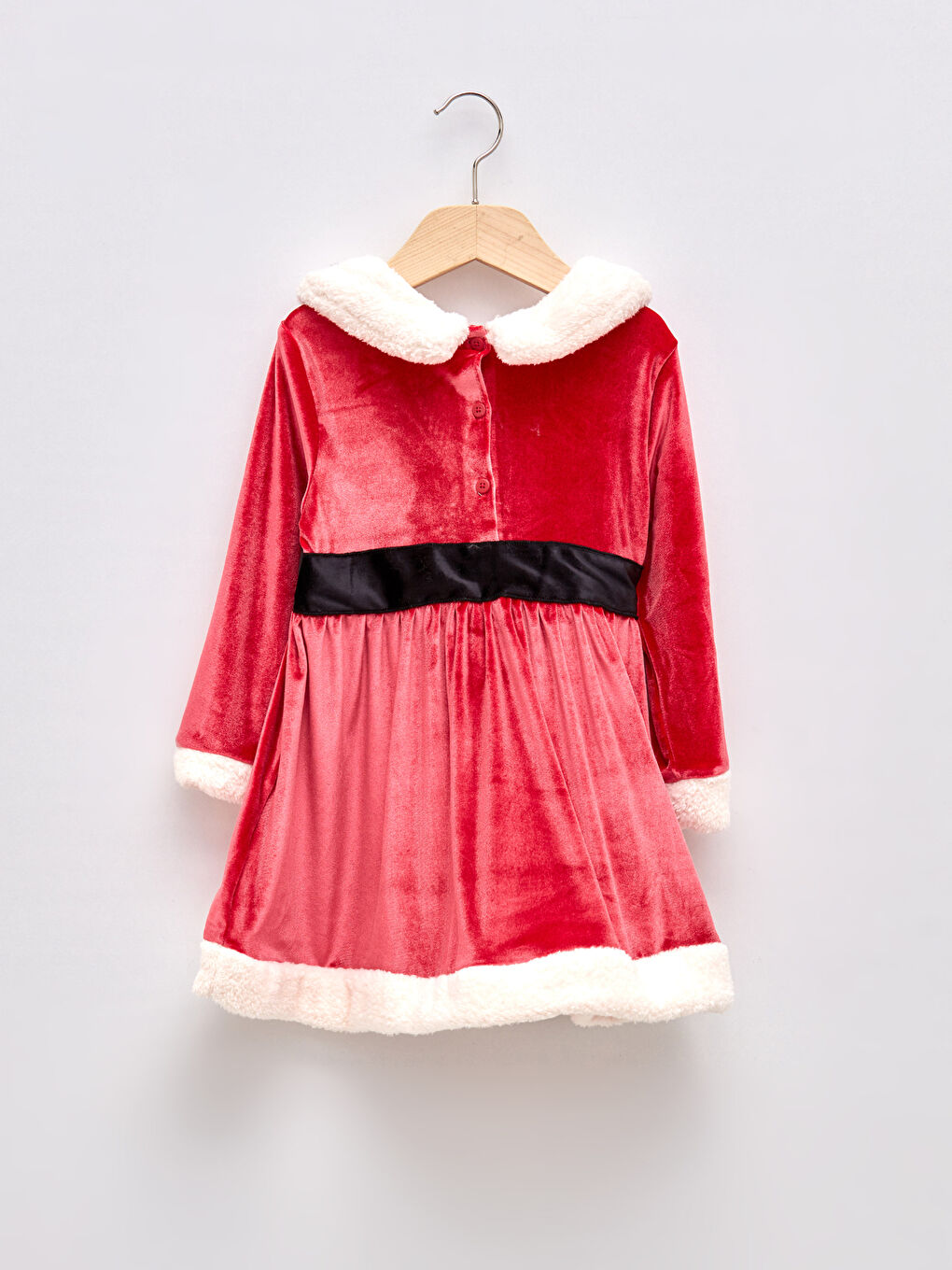 Rochie Bebeluș Fată Catifea Tematică Crăciun Mânecă Lungă cu Guler-1