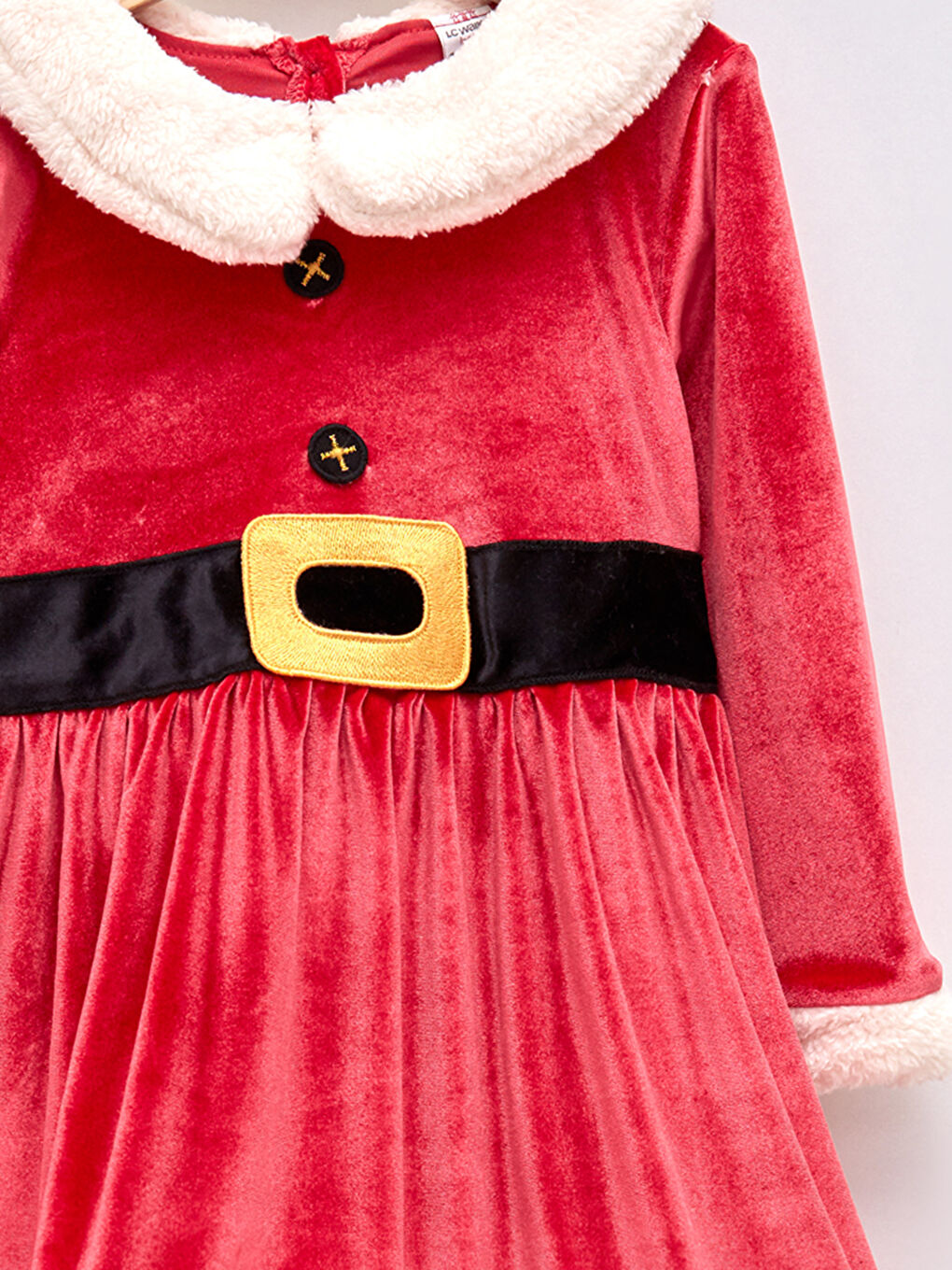 Rochie Bebeluș Fată Catifea Tematică Crăciun Mânecă Lungă cu Guler-2