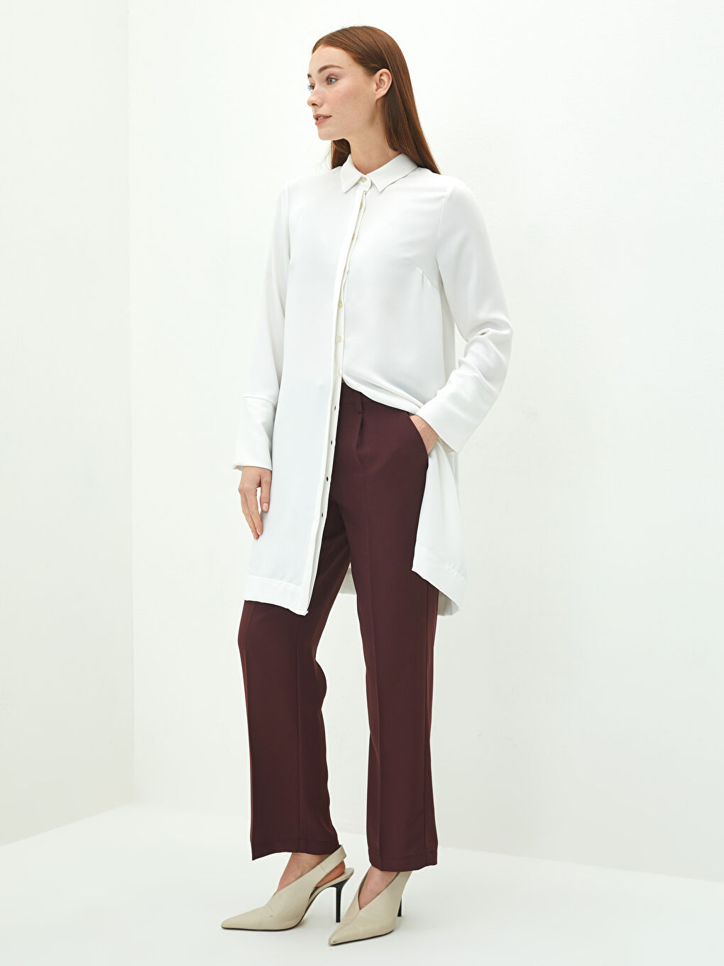 Pembe Standart Fit Düz Cep Detaylı Kadın Pantolon