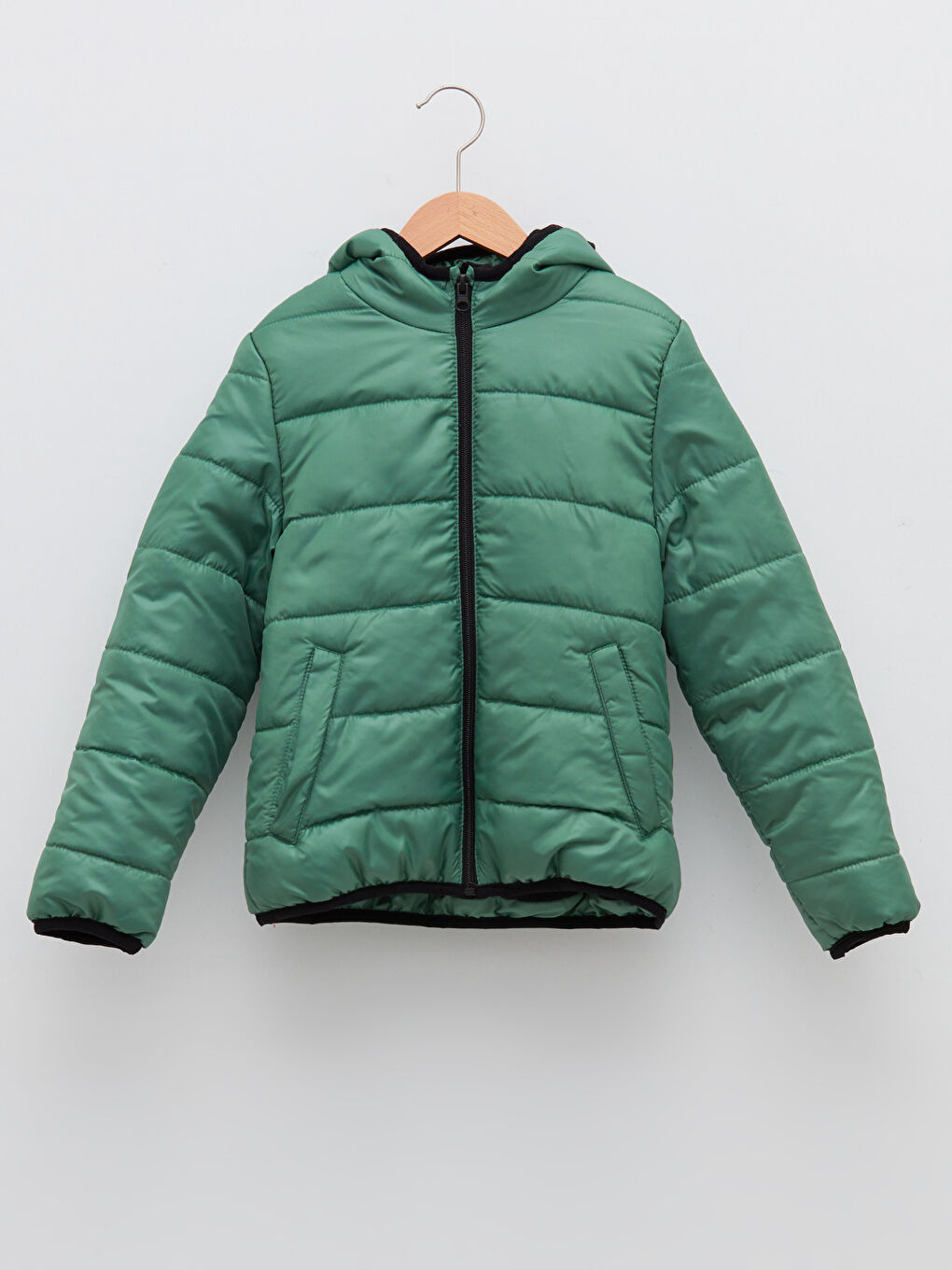 Yeşil Kapüşonlu Basic Erkek Çocuk Şişme Mont