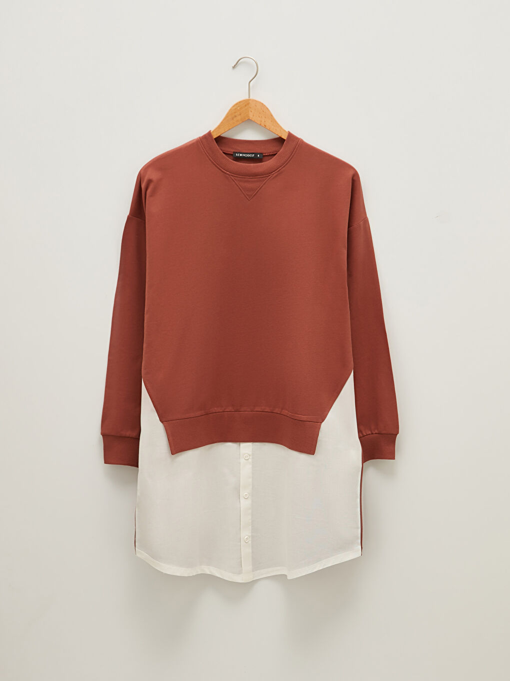 LCW Modest Crew Neck Plain Long Sleeve Women's Sweatshirt Tunic -W1DU86Z8-T5X