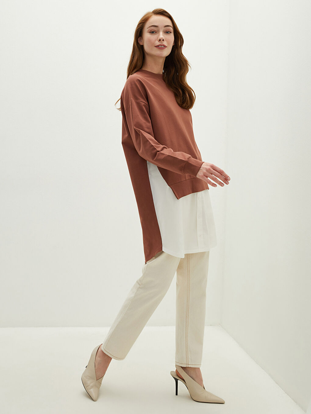 LCW Modest Crew Neck Plain Long Sleeve Women's Sweatshirt Tunic -W1DU86Z8-T5X