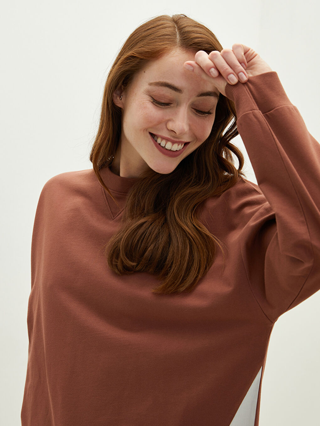 LCW Modest Crew Neck Plain Long Sleeve Women's Sweatshirt Tunic -W1DU86Z8-T5X