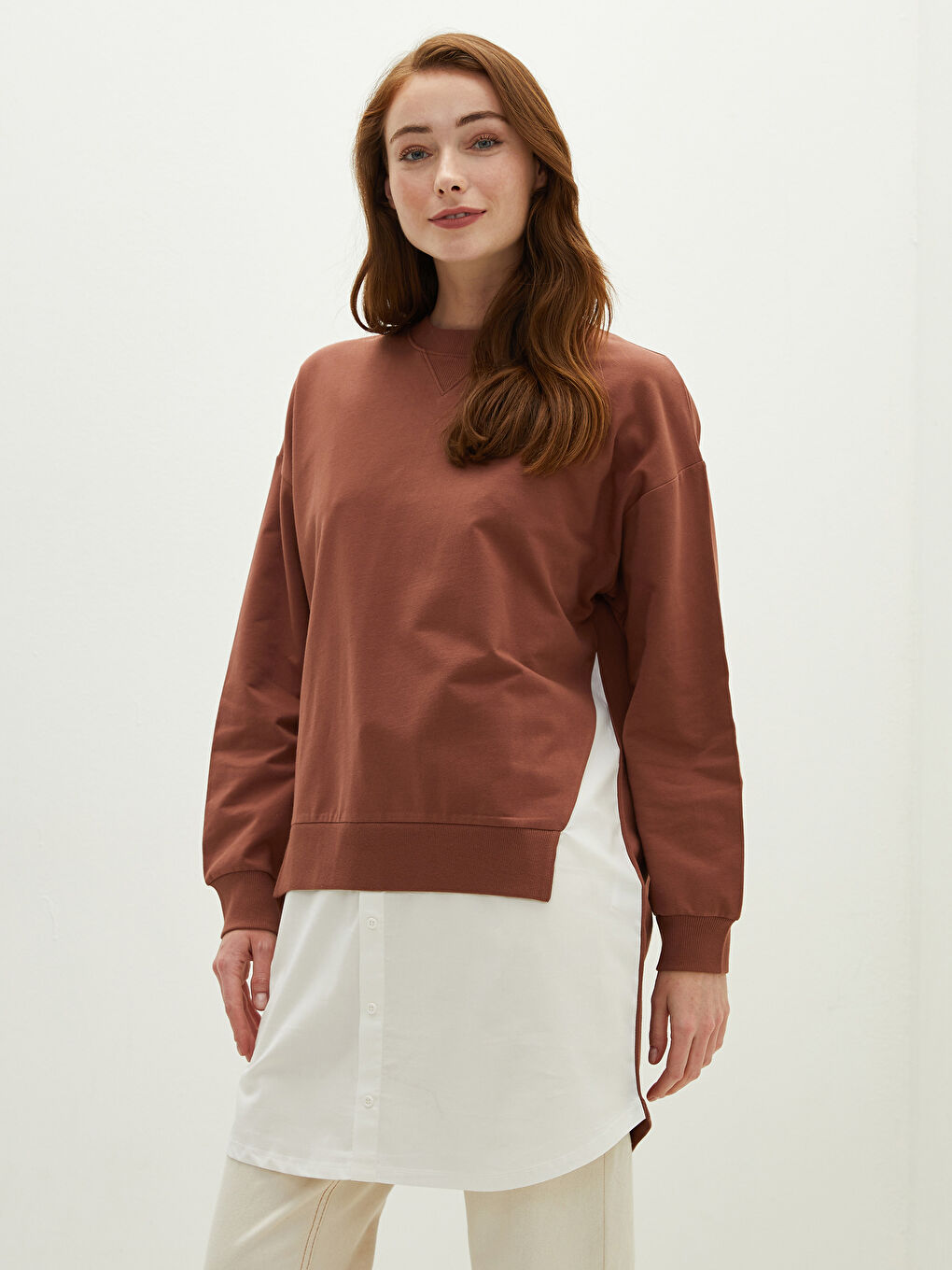 LCW Modest Crew Neck Plain Long Sleeve Women's Sweatshirt Tunic -W1DU86Z8-T5X