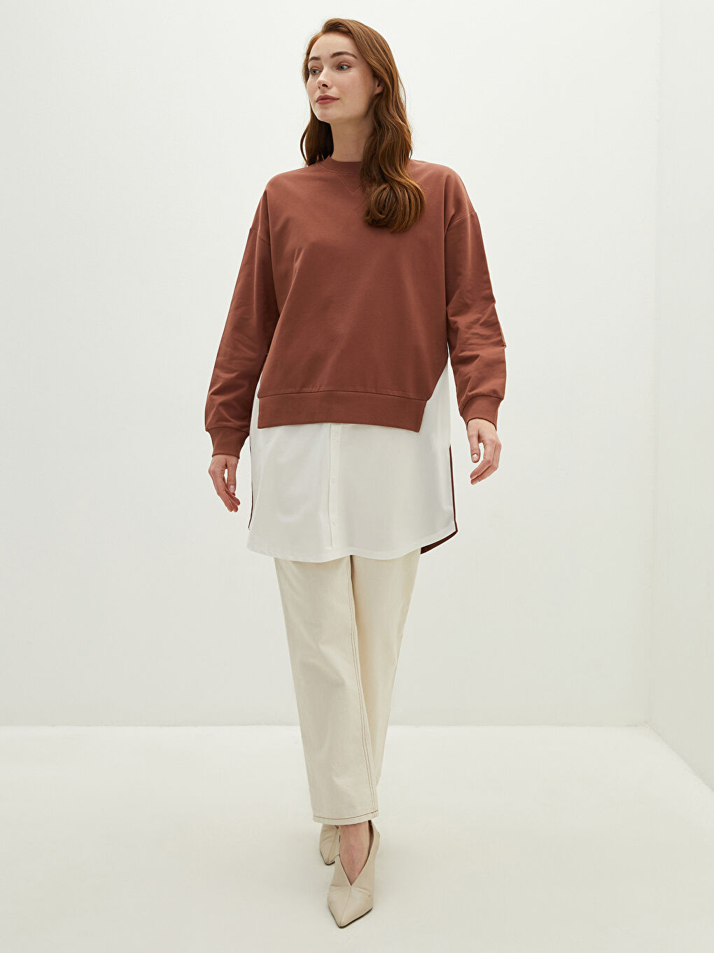 LCW Modest Crew Neck Plain Long Sleeve Women's Sweatshirt Tunic -W1DU86Z8-T5X