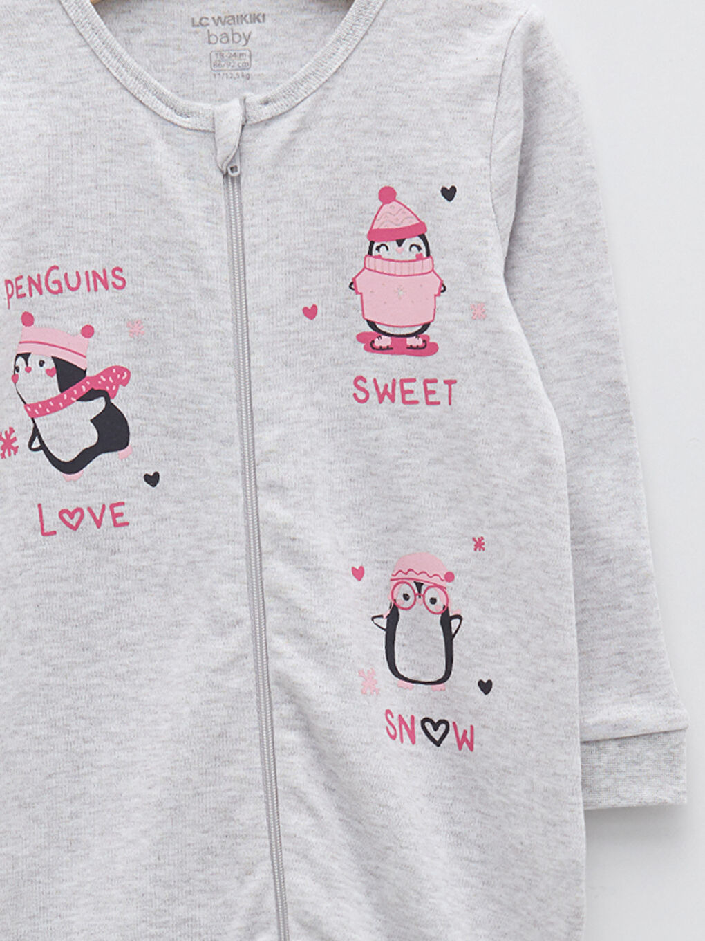 Beyaz Bisiklet Yaka Uzun Kol Baskılı Kız Bebek Fermuarlı Tulum-2