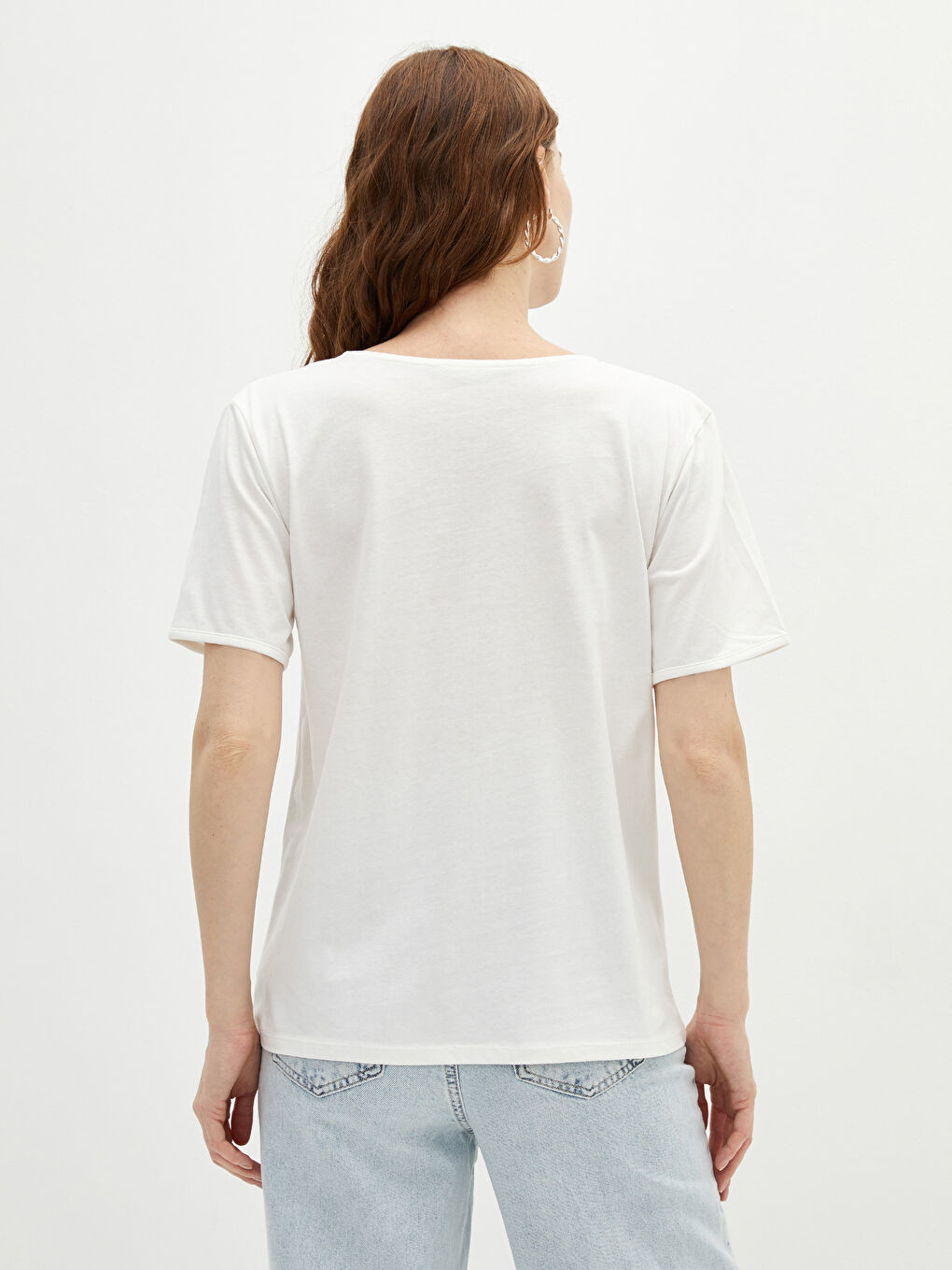 LCWAIKIKI Basic Rundhalsausschnitt Gerade Kurzarm Baumwolle T-Shirt für Damen -W1DV09Z8-FEW