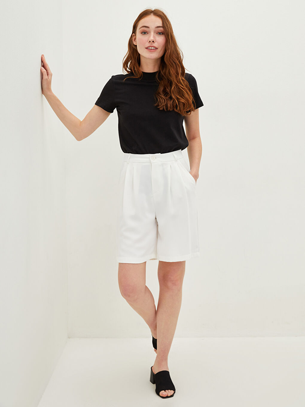 Stehkragen Gerade Kurzarm Baumwolle T-Shirt für Damen-1