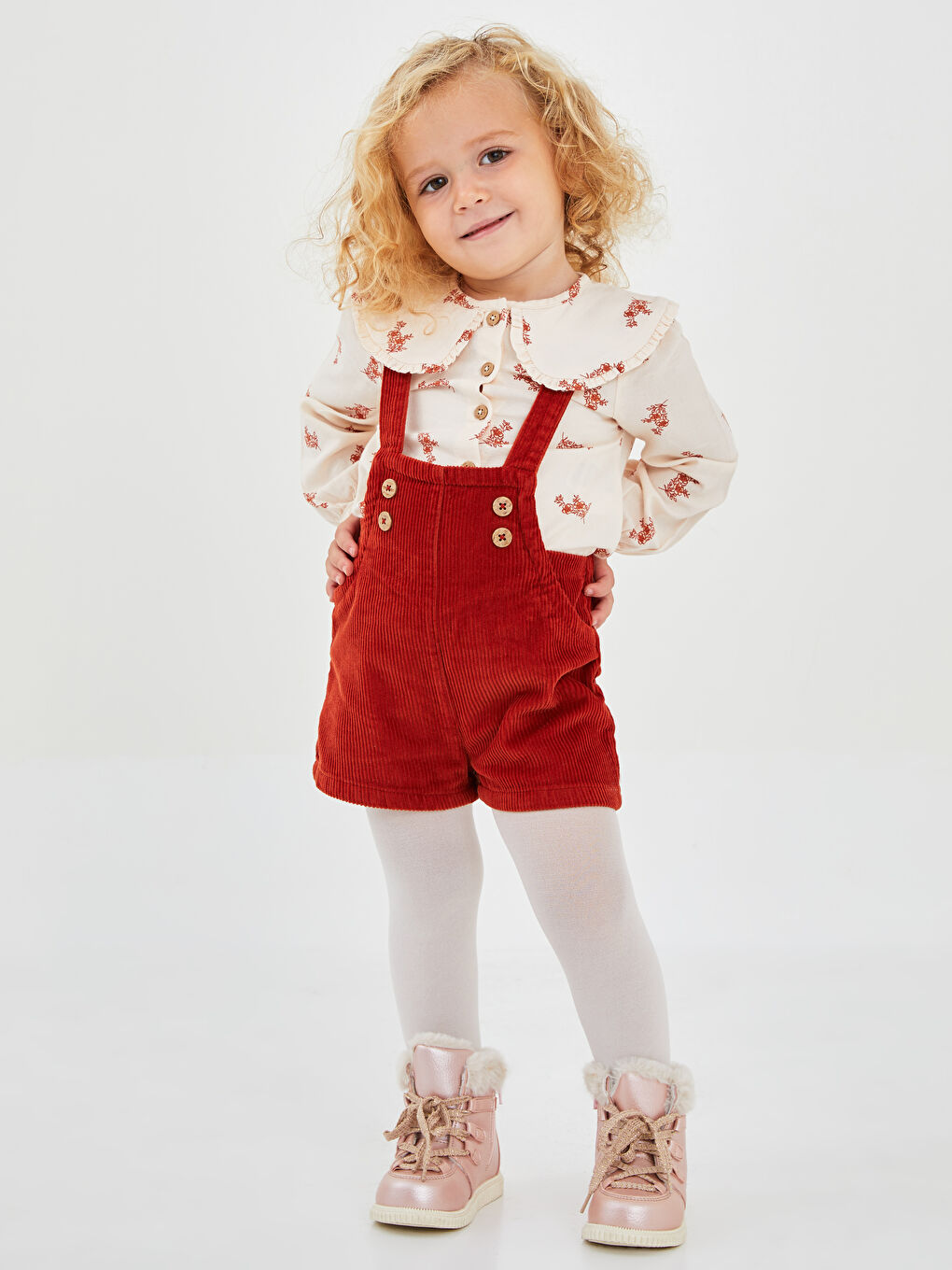 Ekru Bebe Yaka Uzun Kollu Desenli Pamuklu Kız Bebek Bluz-2